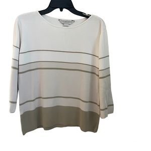 Geoffrey Beene Cotton Knit White/Tan Sweater - L